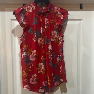 Loft Floral Red Women's Top sz M